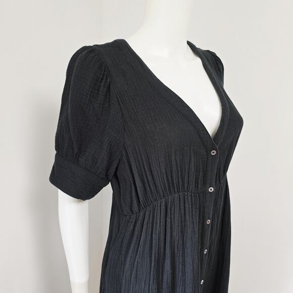 Madewell Dress Size 8 Black Lightspun Gauze Tiered Button Front Midi Pockets - Picture 7 of 16